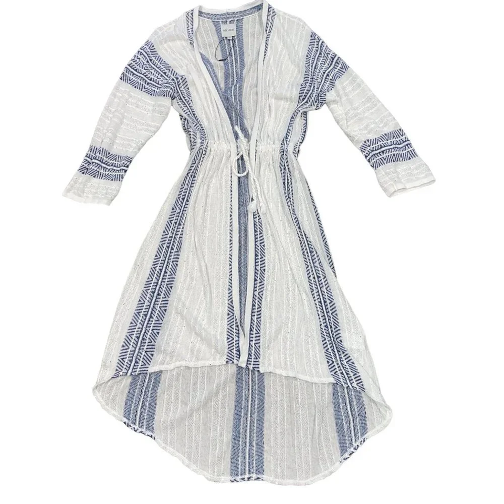 NIC+ZOE White and Navy Lightweight Open Front Cardigan